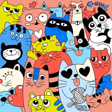 Doodle 'ın sevimli canavar arkaplanının vektör çizimi, El çizimi Doodle