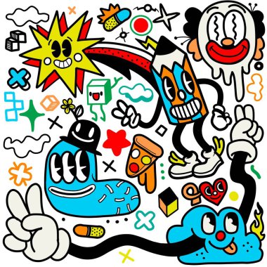 Doodle 'ın sevimli canavar arkaplanının vektör çizimi, El çizimi Doodle