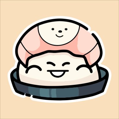  Şirin suşi ve kawaii usulü gülen yüzlü rulo. Geleneksel Japon yemekleri.