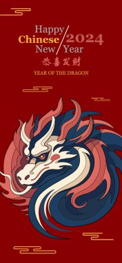 Chinese New Year 2024, year of the Dragon. Chinese zodiac dragon in  flat modern style , isolated background vector, Translate Happy New Year