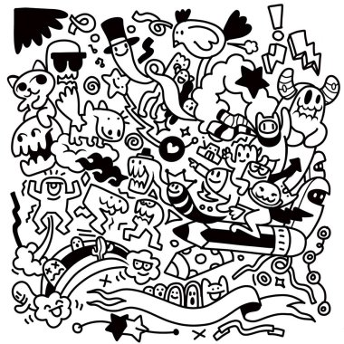 Mutluluk ve hayal gücüyle dolu, tuhaf aktivitelere girişen karalama karakterlerinin oyuncu bir çeşidi.