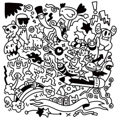 Mutluluk ve hayal gücüyle dolu, tuhaf aktivitelere girişen karalama karakterlerinin oyuncu bir çeşidi.