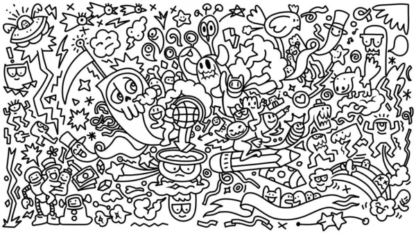 Sortimento Brincalhão Personagens Doodle Que Envolvem Atividades Caprichosas Cheio Felicidade Ilustrações De Stock Royalty-Free
