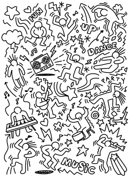 Lively Playful Hand Drawn Doodle Art Depicting Festive Party Scene Vetores De Stock Royalty-Free