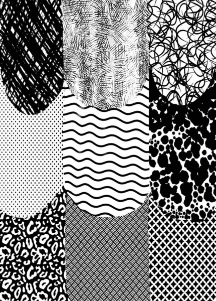 Collage Artístico Con Una Variedad Patrones Blanco Negro Incluyendo Rayas — Vector de stock