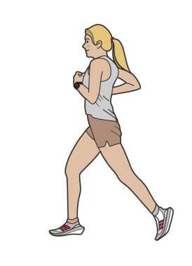 Spor kıyafetleri içinde koşan aktif bir kız azim ve zindelik gösteriyor.