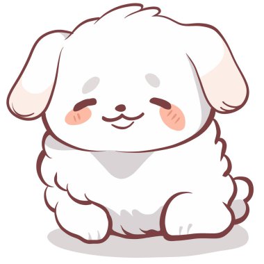 Şirin, tüylü, mutlu yüzlü, rahat oturan beyaz bir köpek. Bu tapılası karakter, evcil hayvan severler için mükemmel bir sıcaklık ve neşe yayar.