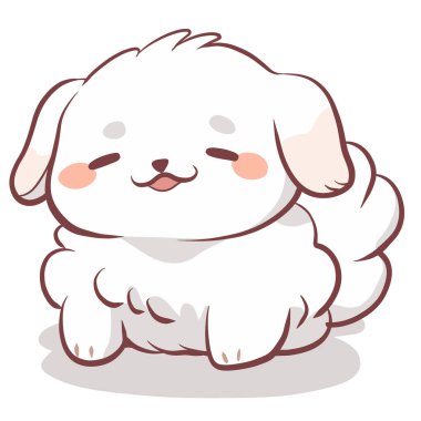 Mutlu yüzlü, rahat oturan sevimli, tüylü bir köpek karakteri. Bu sevimli illüstrasyon neşe ve oyunculuğun özünü büyüleyici bir şekilde yakalıyor.