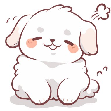 Tüylü beyaz kürklü sevimli bir çizgi film köpeği mutlu bir şekilde gülümsüyor ve neşe saçıyor. Bu sevimli karakter neşeli ve neşeli bir ruh yakalar, çocuk çizimleri ya da evcil hayvan temalı tasarımlar için mükemmeldir.