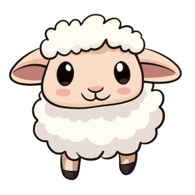 Yumuşak yün ve büyük gözlü sevimli bir koyun, mutlu bir şekilde gülümsüyor. Bu sevimli karakter çocuk çizimleri ya da çiftlik temalı tasarımlar için mükemmeldir.