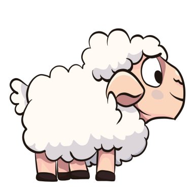 A cute cartoon sheep with fluffy white wool and playful expression. This adorable character is perfect for children illustrations, farm themes, or educational materials clipart