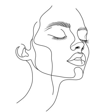 Minimalist bir kadın yüzü sanatı Kapalı gözler ve sakin bir ifade