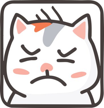 Kaşları çatık ve suratında sinir bozucu bir ifade olan huysuz bir kedinin el çizimi harika bir tasviri. Çıkartmalar, emojiler ve eğlenceli tasarımlar için mükemmel.