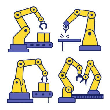 Bir robot silah fabrika ortamında çeşitli görevler yerine getiriyor, otomasyon ve verimliliği gösteriyor.