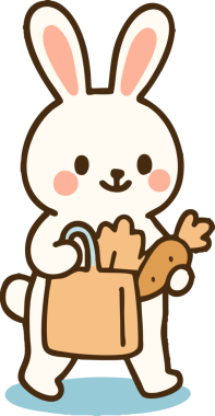 İçinde havuç dolu bir çanta taşıyan sevimli bir çizgi film tavşanı, neşeli ve neşeli bir ifade sergiliyor. Bu tapılası karakter neşe ve kaprisleri temsil ediyor. Çocuk çizimleri için mükemmel.
