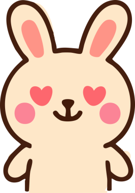Kalp şeklinde gözleri olan, mutlu bir çizgi film tavşanı. Bu sevimli karakter yumuşak pastel renklere ve dostça ifadeye sahiptir. Sevgi ve neşe iletmek için mükemmeldir.