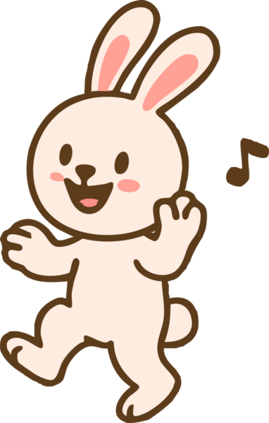 Pembe kulaklı, dans eden ve şarkı söyleyen sevimli bir tavşan karakteri. Bu neşeli illüstrasyon neşeli ve neşeli ruhu yakalar, çocuk temaları ve eğlenceli tasarımlar için mükemmeldir.