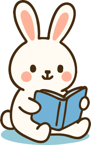 Sevimli bir tavşan karakteri kitabı okuyor, neşeli bir ifade sergiliyor. Bu sevimli illüstrasyon merak ve öğrenmenin özünü yakalıyor, çocuk temaları için mükemmel.
