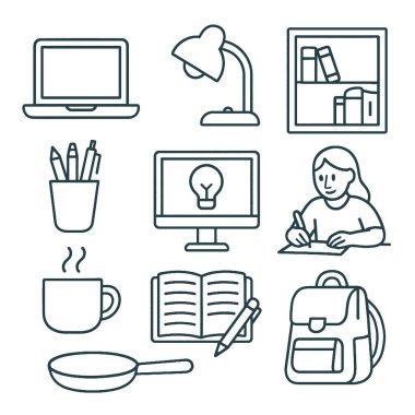 Dizüstü bilgisayar, lamba ve defter içeren bir çalışma alanı ögesi üretken bir atmosfer yaratır