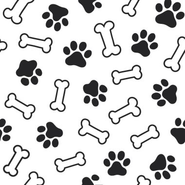 Köpek kemikleri ve pati izleri beyaz arka plan, hayvan severler ve hayvan temalı