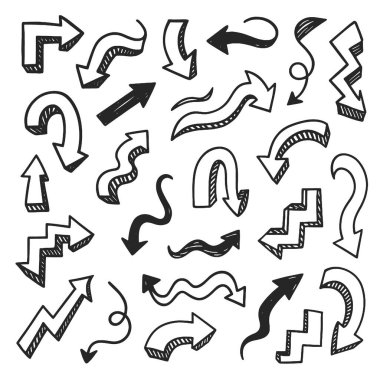 Çeşitli stil ve yönlerdeki karalama okları neşeli ve dinamik görseller yaratır