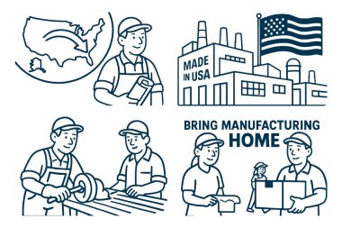 Üretim işçileri ABD, fabrika, takım çalışması, üretim, gurur işi, ev sanayii