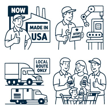 Üretim, kurulum ve teslimat süreçleri Amerikan yapımı ürünleri ve ailelerini ön plana çıkarıyor.