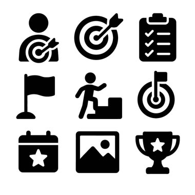 Hedefleri, listeleri ve başarıyı temsil eden bu simgelerle hedeflerinize ulaşın