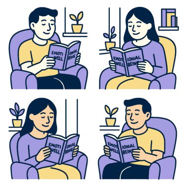 Rahatlık ortamında olmak, sakinlik ve odaklanmayı ifade etmek hakkında okuyan iki kişi.