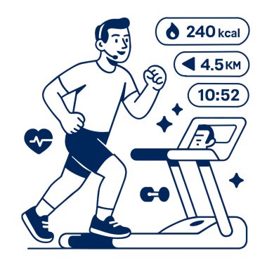 Koşu bandında koşmak, kalori ve mesafeyi takip etmek, sağlıklı bir yaşam tarzı.