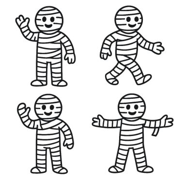A coloring book page featuring cute mummy characters for coloring fun and creative coloring