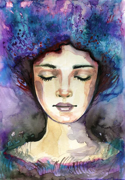 Hand Painted Painting Depicting Portrait Spiritual Girl — Foto Stock