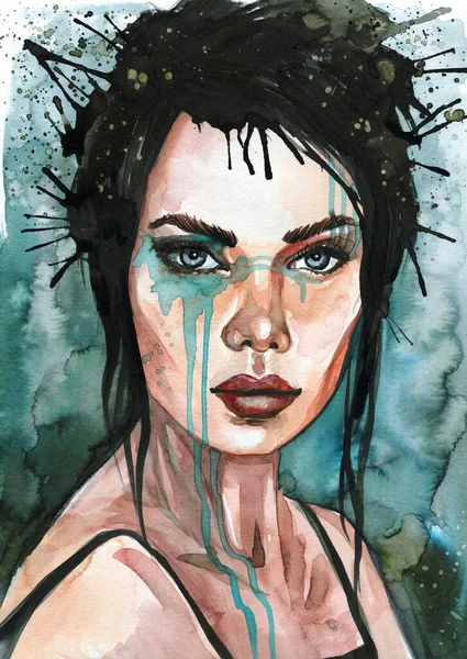 Hand Painted Painting Depicting Portrait Woman Punk Style — Foto Stock