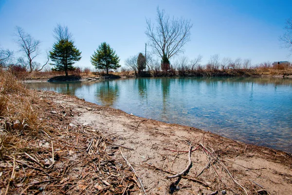 Vista Tarde Uma Lagoa Sarnia Ontário Canadá Juncos Árvores Céu — Fotografia de Stock