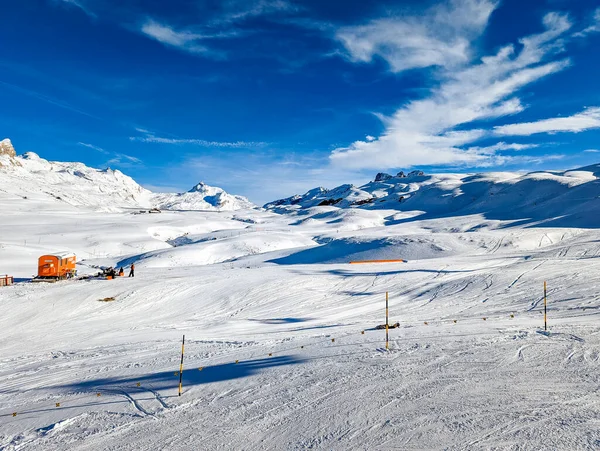 Ski slopes and mountains, Melchsee-Frutt mountain resort village, Switzerland in winter