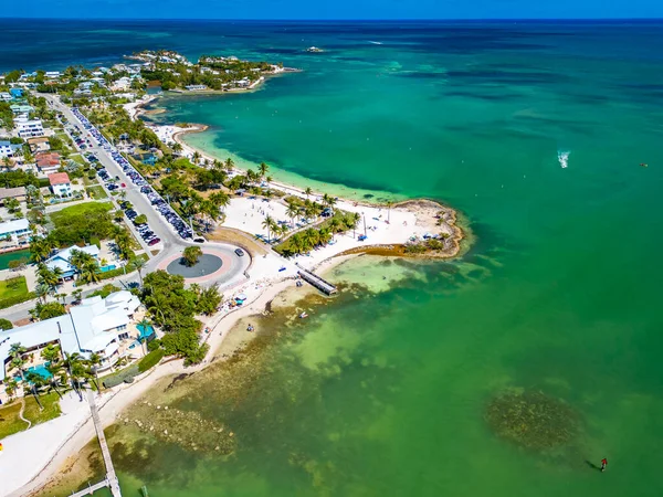 stock image Aerial view of Sombrero Beach with palm trees on the Florida Keys, Marathon, Florida, USA.