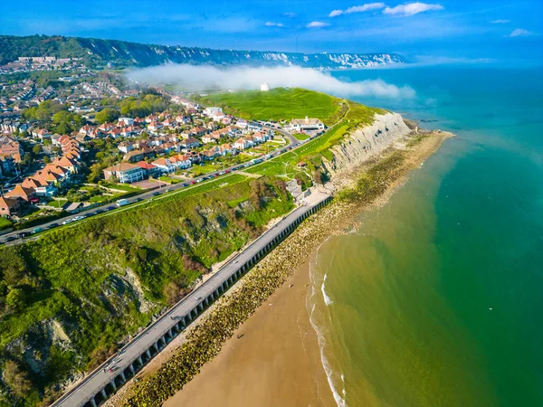 stock image Aerial drone view of the english coast in Folkestone, Kent