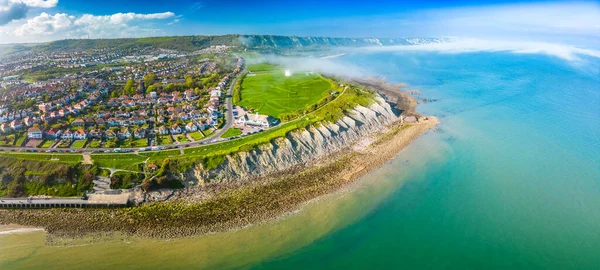 Vista Aérea Del Dron Costa Inglesa Folkestone Kent —  Fotos de Stock