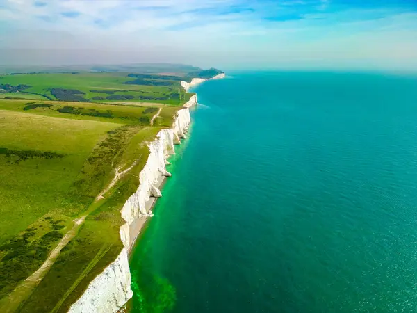 Daytime Aerial Drone View Seven Sisters Cliffs East Sussex Coast — Stock Photo, Image