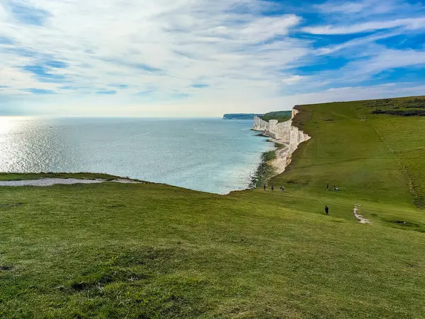 Daytime Aerial Drone View Seven Sisters Cliffs East Sussex Coast — Stock Photo, Image
