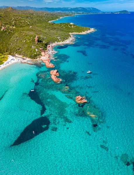 Panoramiczny Widok Lotu Ptaka Plażę Cea Red Rocks Sardynia Włochy — Zdjęcie stockowe