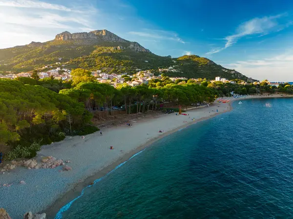 Drone Aereo Vista Panoramica Sulla Spiaggia Santa Maria Navarrese Sardegna — Foto Stock