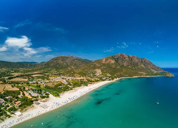 Панорама Повітряного Безпілотника Пляжу Фоксі Манна Терентії Сардинія Італія — стокове фото