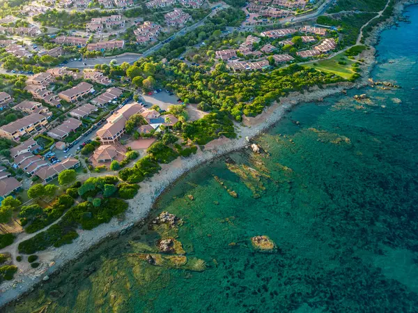Drone Aereo Vista Panoramica Sulla Spiaggia Porto Tramatzu Città Sardegna — Foto Stock