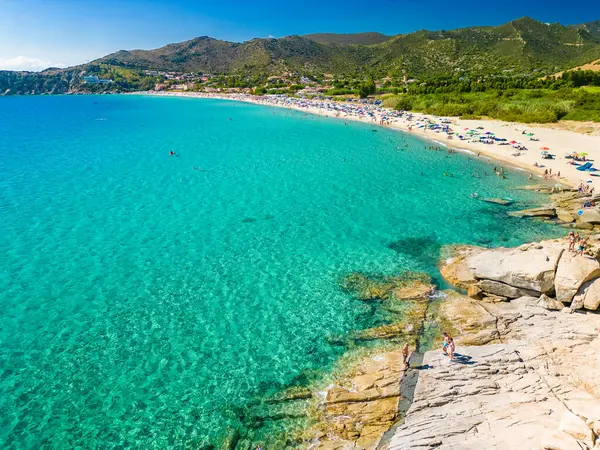 Letecký Panoramatický Výhled Pláž Solanas Provincii Sinnai Sardinii Itálie — Stock fotografie