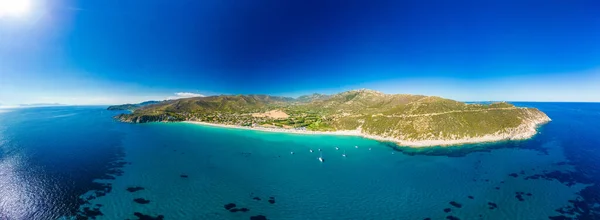 Flygdrönare Panoramautsikt Över Solanas Stranden Provinsen Sinnai Sardinien Italien — Stockfoto