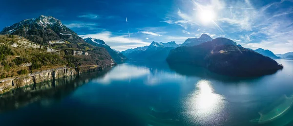 パノラマドローン スイスのブレンゲンとジョンボールの空中ビュー — ストック写真