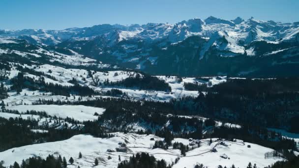 Pemandangan Puncak Grosser Mythen Musim Dingin Swiss Dilihat Dari Lem — Stok Video