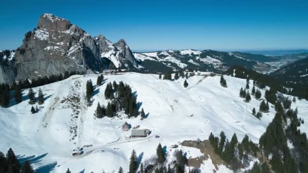 Vista Dell Inverno Grosser Mythen Peak Svizzera Vista Rotenflue — Video Stock
