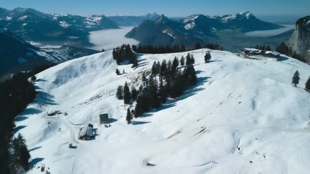 View Winter Grosser Mythen Peak Switzerland Seen Rotenflue — Stock Video